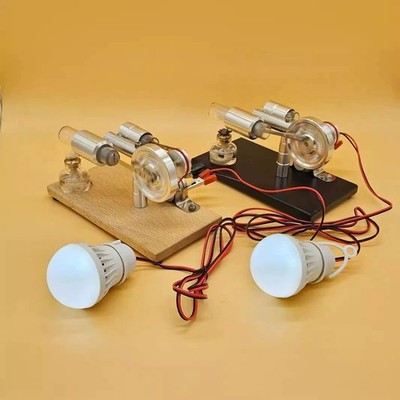 Stirling Engine Generator 3 5V Wood Base Science Physics Experiment Model