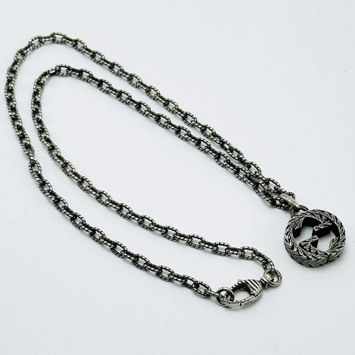 Gucci Interlocking G Arabesque Gravur Anhänger Halskette Sterling Silber 925 - Bild 8 von 13