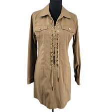 Michael Kors Womens 6 Corset Lace-Up Chain Utility Shirt Dress Organic Cotton