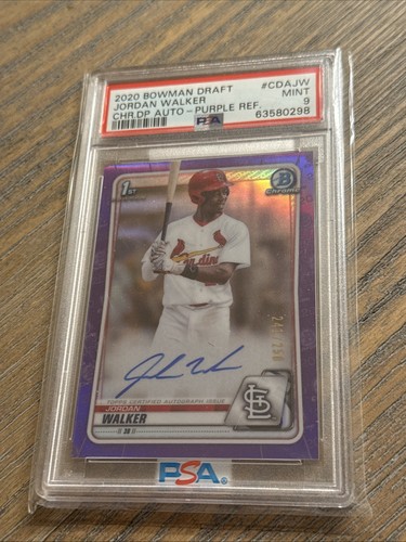 PSA 9JORDAN WALKER AUTO 2020 Bowman Chrome PURPLE REFRACTOR #/250 RC MINT