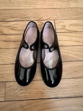 Girls Black Patent CAPEZIO Tap Shoes Size 10M Elastic No Laces