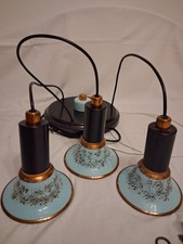 Kaskadenlampe 3 Schirme aus türkisfarbener Emaille 60er Jahre DDR VEB