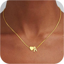 Gold Initial Necklaces for Women Girls, 18K Gold Plated Letter A-Z Heart Initial