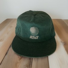 Vtg SnapBack Trucker Hat Cap At T Green Corduroy Call Before You Dig Distressed