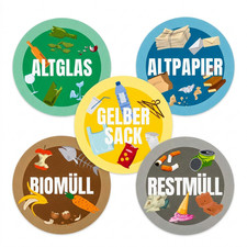 5er Set Aufkleber Etiketten Mülltonne Müllt...