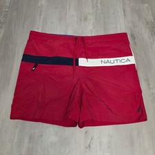 Nautica Mens Red Colorblock Swim Trunks Mesh Lined Logo Board Shorts Large NS83