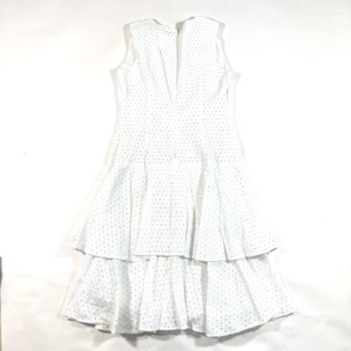 J Peterman Drop Waist Eyelet Dress Ruffle Hem Size 8 White Sleeveless - Picture 3 of 7