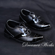 1/4 1/3 BJD Pointed-toe Spliced Leather Shoes Doll Suit Shoes Lace-up Black Male