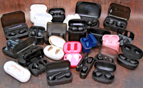 Lot of 25 Assorted Bluetooth Ear Buds With Chargers - Power Tested Only