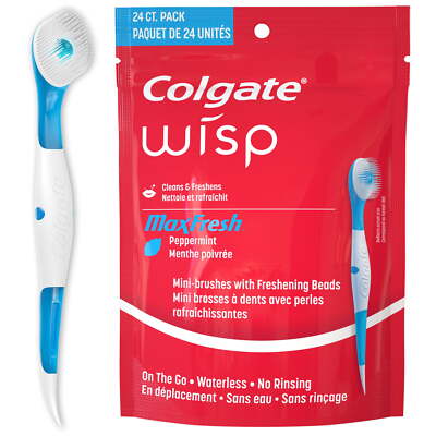 Colgate Max Fresh Wisp Disposable Mini Travel Toothbrushes, Peppermint - 24 Ct