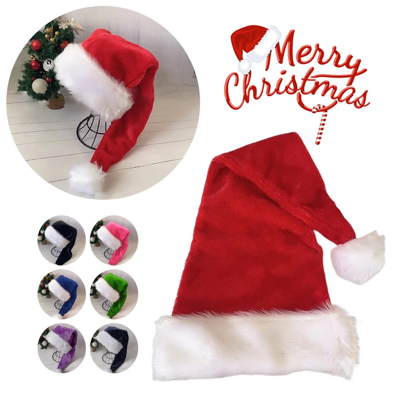 Christmas Long Hat Plush Xmas Long Costume Pompom Santa Claus Cap Adult - Image 3 of 4