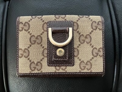 AUTH GUCCI HORSEBIT GG LOGO CANVAS LEATHER CARD CASE BIFOLD WALLET