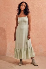 UO Bradley Midi Dress Urban Outfitters Light Green Strap Tiered Stitching M NEW