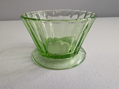 Tiffin Green Vaseline Uranium Ribbed Sherbet Bowl Dessert Cup Depression Glass