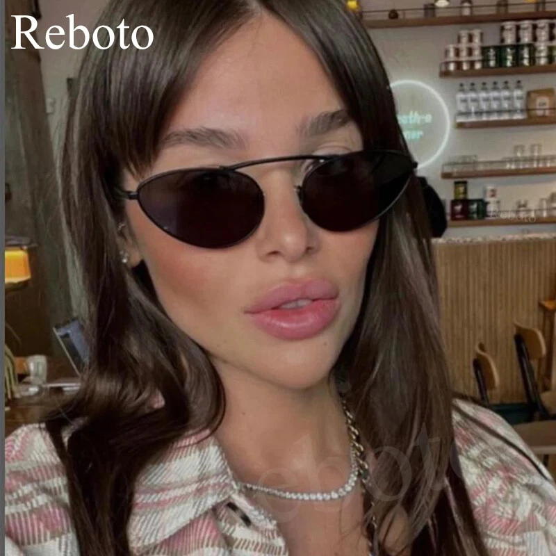 Gafas de sol ovaladas ojo de gato vintage UV400 para mujer 2025 marco pequeño diseño de metal Foto 4 de 4