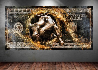 LEINWAND BILD ER XXL POP ART 100 DOLLAR BULLE STIER WALL STREET ABSTRAKT