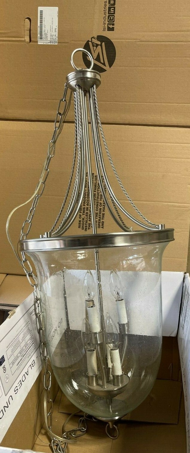 Chain Hanging 6-light Pendant Fixture-Glass Bell Jar-Brushed Nickel-Candelabra&nbsp;