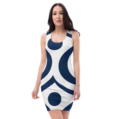 Womens Stretch Fit Bodycon Dress - Navy Blue and White Circular Pattern | eBay Womens Stretch Fit Bodycon Dress - Navy Blue and White Circular Pattern | eBay