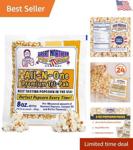 Popcorn Machine 8oz Packs Gourmet All-in-One Kernels Oil Salt – 24 Case