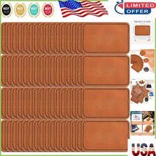 Adhesive Faux Leather Hat Patches 60 Rectangular Khaki 3.5x2.5 Inch Patches