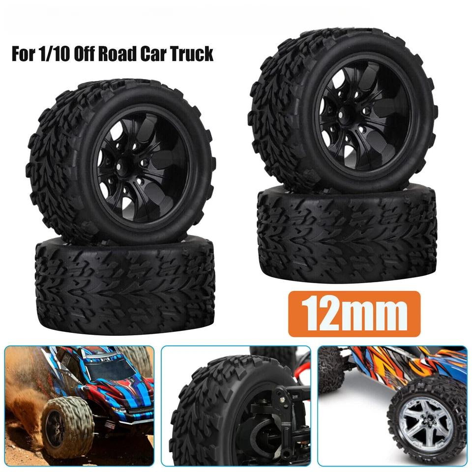 4 Piezas Neumáticos Llantas Coche Llanta 12mm Hexagonal para 1/10 RC HIMOTO TREKKER/ABSIMA Foto 2 de 4