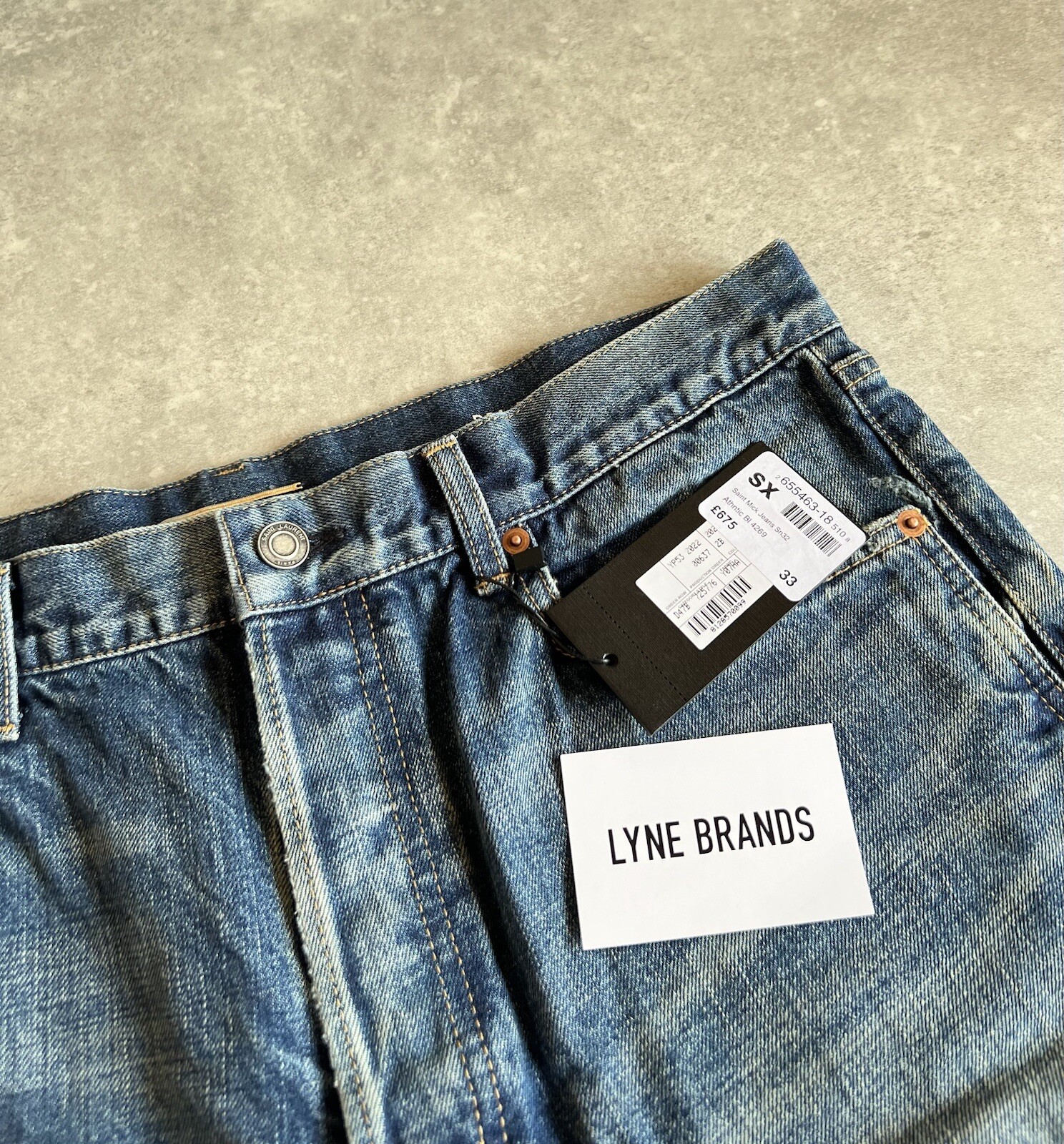 Jeans denim blu vintage Saint Laurent Mick taglia W33 L27 prezzo disponibile £675