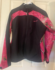 Real Tree Jacket Women's Small (4/6) Black  Pink Camo Full Zip Soft Shell Hunter