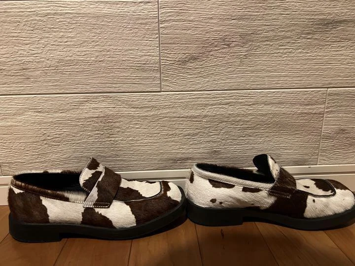 8.5US Camper Lab Cow Print Loafer White Brown No Box Unused 22F Men
