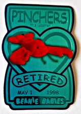 1999 Ty Beanie Babies Collector Club card PINCHERS the Lobster Retired