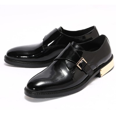 Leather Men's Shoes Metal Buckle  British Derby Shoes Bright Business Brogues