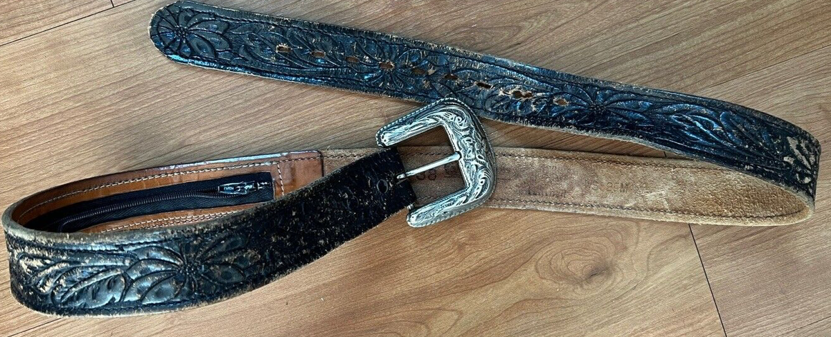 CHAMBERS Silver metal Buckle Leather Belt Sz 38 Brown  display picture 1