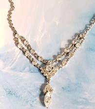 Vintage Victorian Style Brilliant Rhinestone Bib Necklace, Sparkly Glass wh03-46