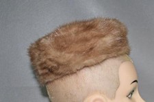 VTG Mink Fur Hat Pillbox Pastel w Combs Satin Lining 20" Circumference