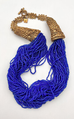 Vtg Alexis Lahellec Paris Gold Tone Molded Blue Glass Twist Vtg Alexis Lahellec Paris Gold Tone Molded Blue Glass Twist