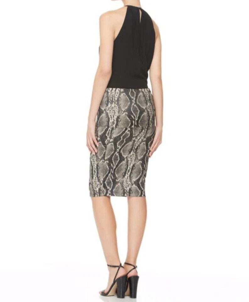 NUEVA DONNA KARAN Nueva York Falda Lápiz Estampado Serpiente Grande 12 Elástica Hasta la Rodilla Foto 3 de 4