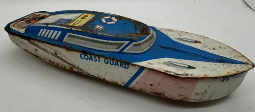Vintage Tin Metal Coast Guard Boat Toy 8.5” 98-F175 Ohio Art - USED W/ Rust