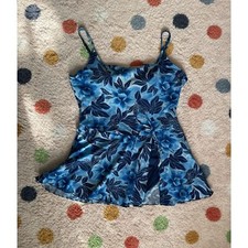 VTG Beach Cabana Slit Swim Dress One Piece Bathing Suit Floral Tropical Size 1X