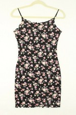 SHEIN Women's Sz 4 Spaghetti Straps Flower Print Black Mini Dress Ruffle Hem 