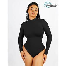 Seamless Eco-friendly Turtle Neck Long Sleeve Thong Bodysuit