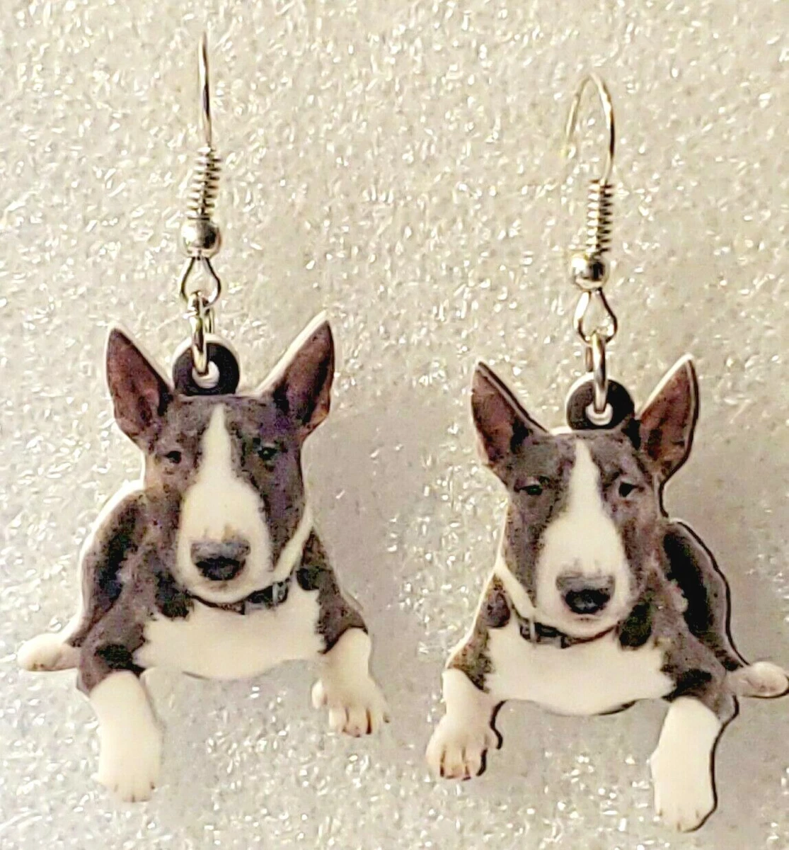 Bull Terrier Dog Double Sided Flat Acrylic Hook Earrings Jewelry