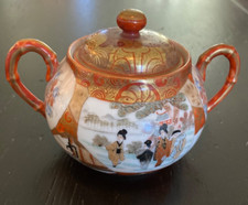 Sugar Bowl VTG Japanese Eggshell Porcelain Hand Paint Paneled Design