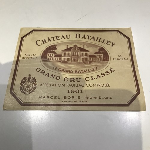 Chateau Batailley 1961 Vintage Wine Label Collectable Excellent Condition