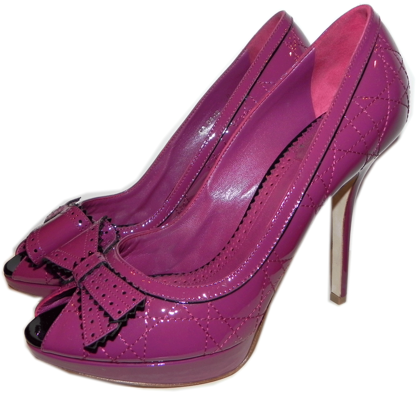 Christian Dior Cannage Quilted Patent Leather Pump schuhe Platform Bow 40 lila Christian Dior Cannage Quilted Patent Leather Pump schuhe Platform Bow 40 lila