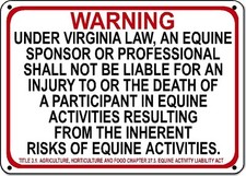 VIRGINIA Equine Sign activity liability warning statute horse farm barn stable