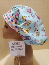 Beach Flamingos Women's Bouffant Surgical Scrub Hat/Cap Handmade