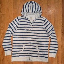 L.L. Bean Organic Cotton Hooded Long Sleeve Sweatshirt Blue White Stripes Large