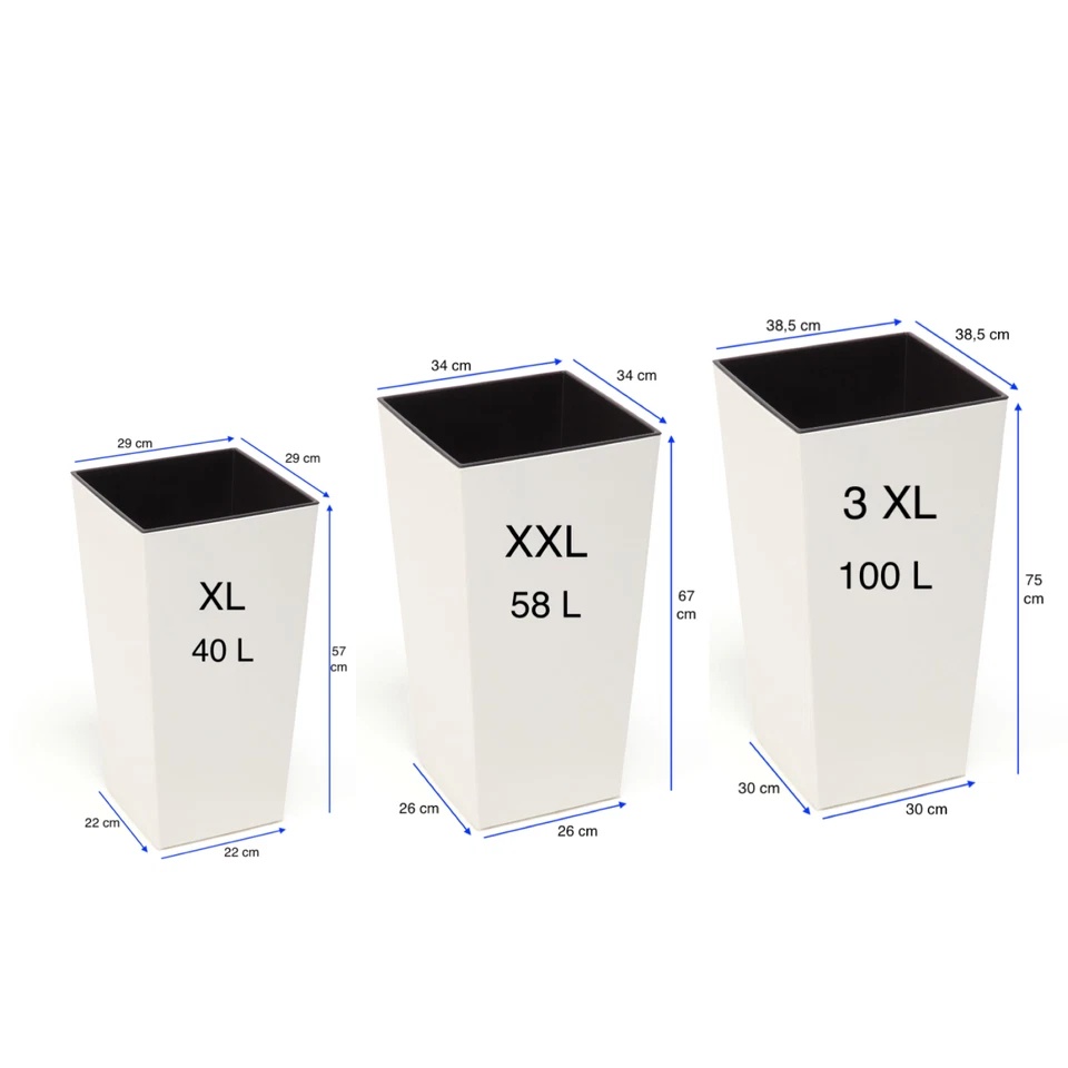 Blumenkübel Creme Hochglanz Eckig Pflanzkübel Einsatz 6 Größen BLUMENTOPF - Bild 3 von 4