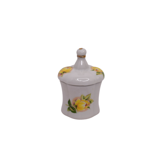 Vintage Porcelain Yellow Roses Trinket or Ring Box 3.5 Inch w Lid Made in Taiwan - Picture 1 of 11