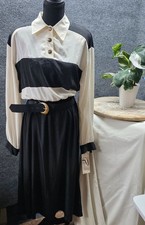 Vintage Colorblock Midi Dress 8 Black Retro Office 90s Minimalist Academia Twee