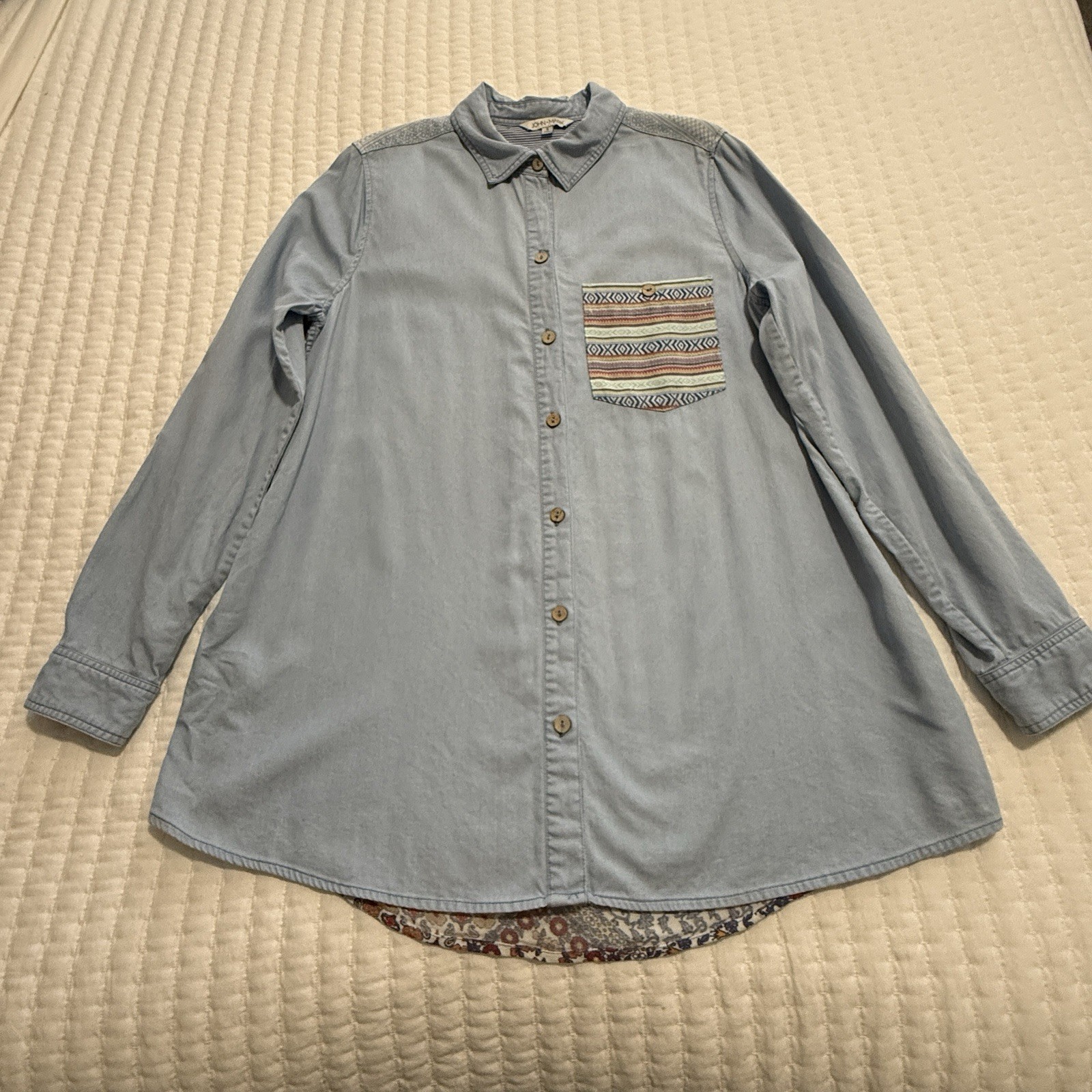 John Mark Blue Chambray With Boho Pattern Floral … - image 10